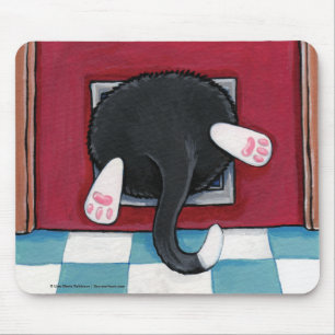 Tuxedo Cat Stuck in a Cat Flap - Funny Cat Art Muismat