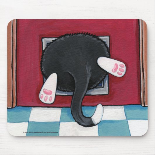 Tuxedo Cat Stuck in a Cat Flap - Funny Cat Art Muismat (Voorkant)