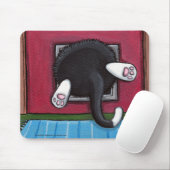 Tuxedo Cat Stuck in a Cat Flap - Funny Cat Art Muismat (Met muis)