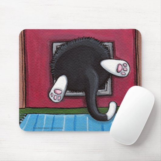 Tuxedo Cat Stuck in a Cat Flap - Funny Cat Art Muismat (Met muis)