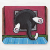 Tuxedo Cat Stuck in a Cat Flap - Funny Cat Art Muismat (Voorkant)