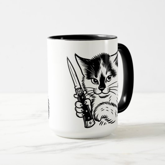 Tuxedo Cat Switchblade Attitude Mug by Phil Elmore Mok (Voorkant rechts)
