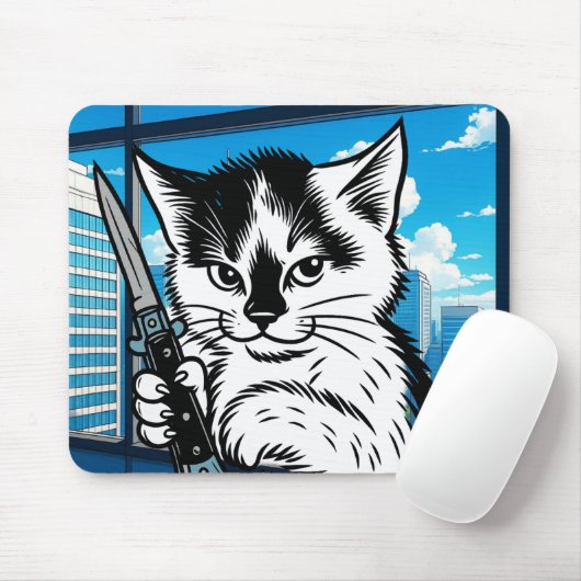 Tuxedo Cat Switchblade Mousepad by Phil Elmore Muismat (Met muis)