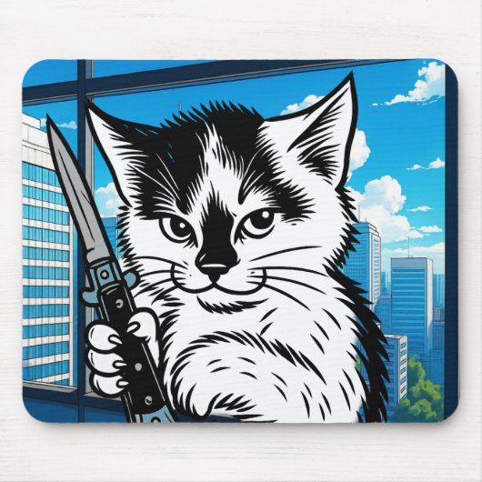 Tuxedo Cat Switchblade Mousepad by Phil Elmore Muismat (Voorkant)