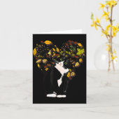 Tuxedo Cat T-shirt cadeau herfst vallende bladeren Kaart (Gele Bloem)