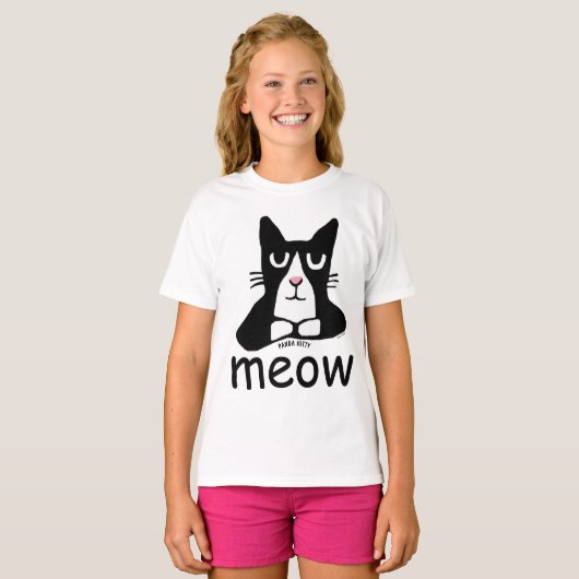 TUXEDO CAT t-shirts, Panda Kat KINDER MEOW T-shirt (Voorkant volledig)