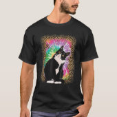Tuxedo Cat Tie Dye Luipaard Achtergrond voor Cat L T-shirt (Voorkant)