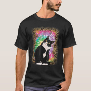 Tuxedo Cat Tie Dye Luipaard Achtergrond voor Cat L T-shirt