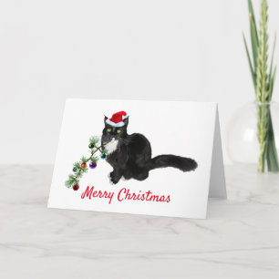 Tuxedo Cat Tree Christmas Kaart
