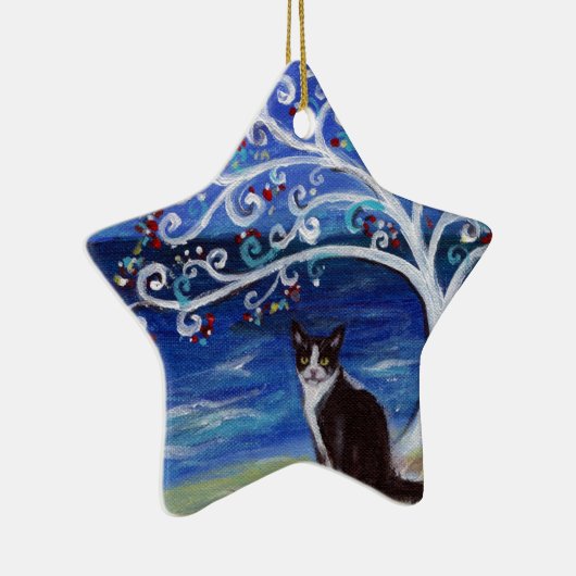 Tuxedo Cat & Tree of Life Keramisch Ornament (Rechts)