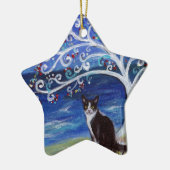 Tuxedo Cat & Tree of Life Keramisch Ornament (Links)