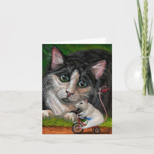 TUXEDO CAT Tricycle Mouse Note Card Kaart (Voorkant)