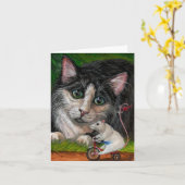 TUXEDO CAT Tricycle Mouse Note Card Kaart (Gele Bloem)