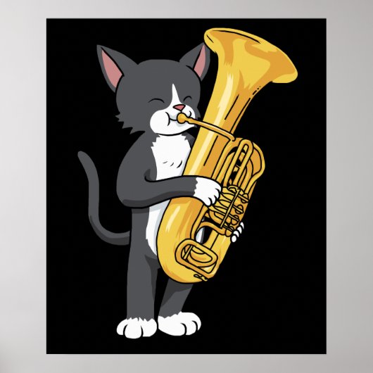 Tuxedo Cat Tuba Gifts Women Man marching Band Tuba Poster (Voorkant)