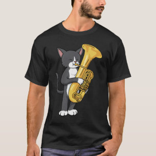Tuxedo Cat Tuba Gifts Women Man marching Band Tuba T-shirt