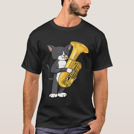 Tuxedo Cat Tuba Vrouwen Mannen in de mond T-shirt (Voorkant)