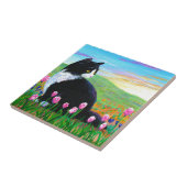 Tuxedo Cat Tulips Creationarts Tegeltje (Zijkant)