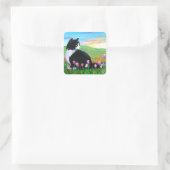 Tuxedo Cat Tulips Creationarts Vierkante Sticker (Tas)