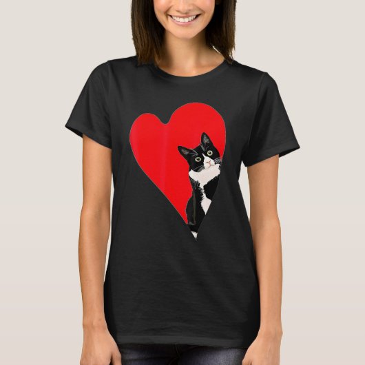 Tuxedo Cat Valentijn Heart for Kitten en Animal T-shirt (Voorkant)