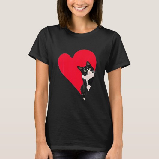 Tuxedo Cat Valentijn Heart Kitten T-shirt (Voorkant)