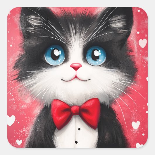Tuxedo Cat Valentijn Vierkante Sticker (Voorkant)