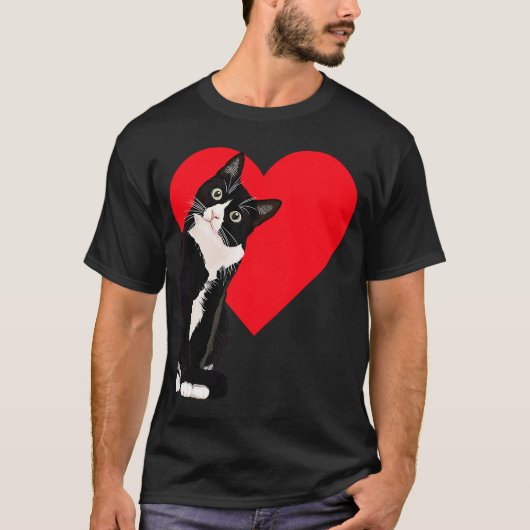 Tuxedo Cat Valentijnsdag Heart Cat T-shirt (Voorkant)