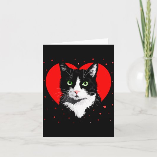Tuxedo Cat Valentine Heart For Kitten And Animal L Kaart (Voorkant)