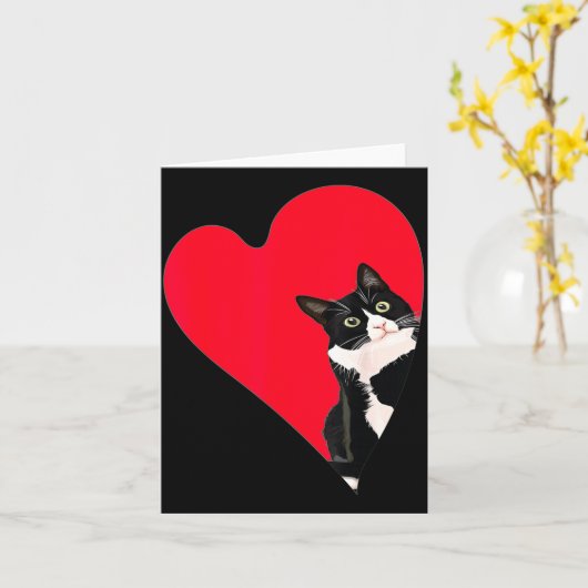 Tuxedo Cat Valentine Heart For Kitten And Animal L Kaart (Gele Bloem)