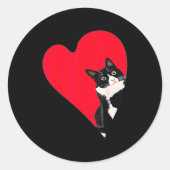 Tuxedo Cat Valentine Heart For Kitten And Animal L Ronde Sticker (Voorkant)
