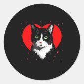 Tuxedo Cat Valentine Heart For Kitten And Animal L Ronde Sticker (Voorkant)