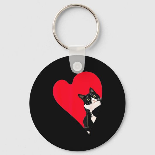 Tuxedo Cat Valentine Heart For Kitten And Animal L Sleutelhanger (Voorkant)