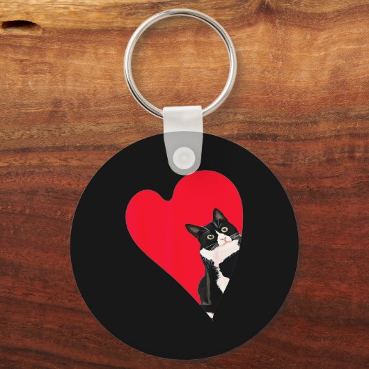 Tuxedo Cat Valentine Heart For Kitten And Animal L Sleutelhanger (Voorkant)