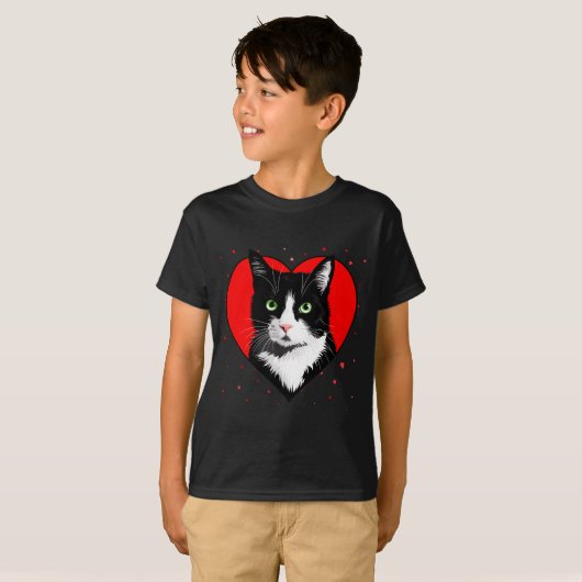 Tuxedo Cat Valentine Heart For Kitten And Animal L T-shirt (Voorkant volledig)
