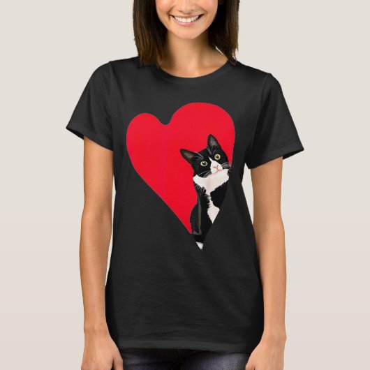Tuxedo Cat Valentine Heart For Kitten And Animal L T-shirt (Voorkant)