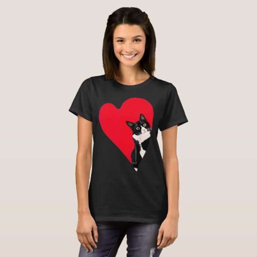 Tuxedo Cat Valentine Heart For Kitten And Animal L T-shirt (Voorkant volledig)