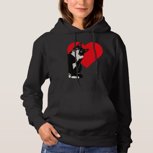 Tuxedo Cat Valentine's Day Heart Cat Hoodie (Voorkant)