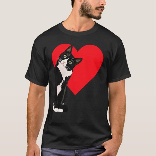 Tuxedo Cat Valentine's Day Heart Cat T-shirt (Voorkant)