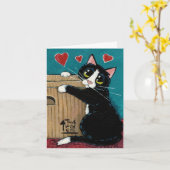 Tuxedo Cat verliefd op Box Note Kaart (Gele Bloem)