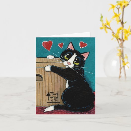 Tuxedo Cat verliefd op Box Note Kaart (Gele Bloem)