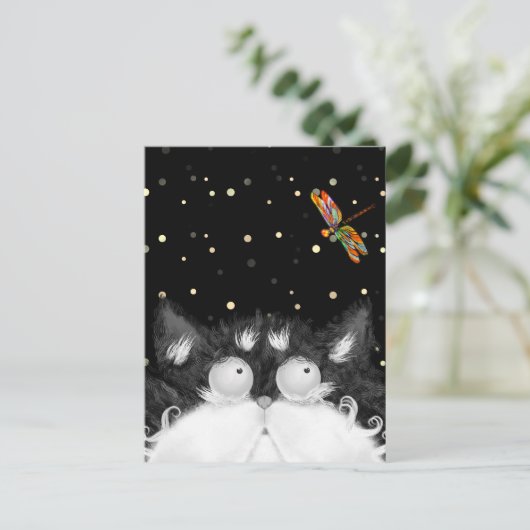 Tuxedo Cat Veroverd door Dragonfly Briefkaart (Staand voorkant)