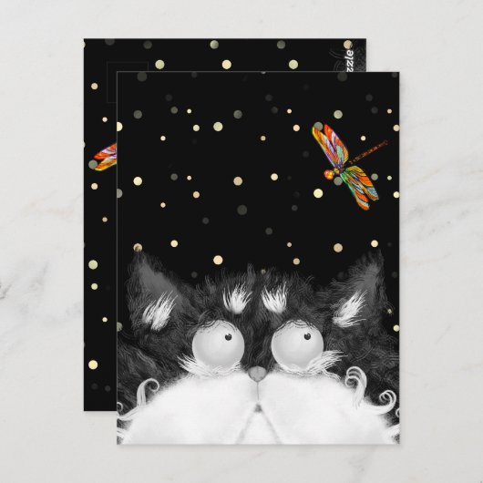 Tuxedo Cat Veroverd door Dragonfly Briefkaart (Voorkant / Achterkant)