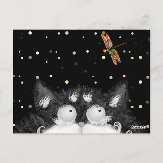 Tuxedo Cat Veroverd door Dragonfly Briefkaart (Achterkant)