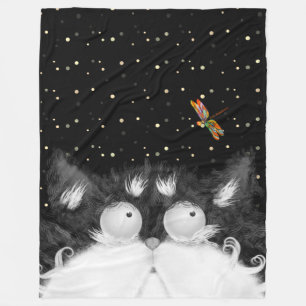 Tuxedo Cat Veroverd door Dragonfly Fleece Deken