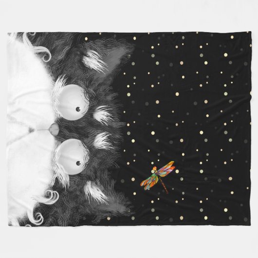 Tuxedo Cat Veroverd door Dragonfly Fleece Deken (Voorkant (Horizontaal))