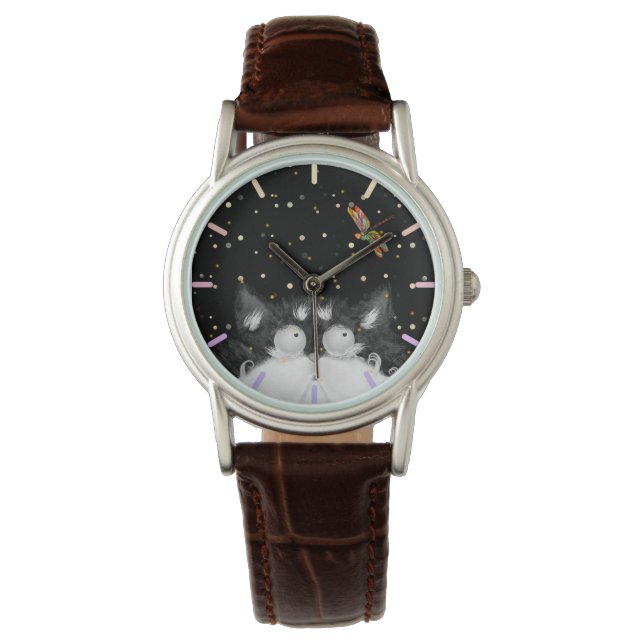 Tuxedo Cat Veroverd door Dragonfly Horloge (Voorkant)