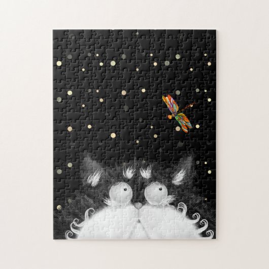 Tuxedo Cat Veroverd door Dragonfly Legpuzzel (Verticaal)