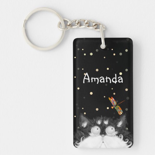 Tuxedo Cat Veroverd door Dragonfly Sleutelhanger (Voorkant)