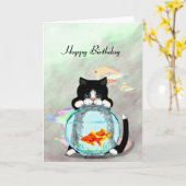 Tuxedo Cat Vist Birthday Kaart (Gele Bloem)