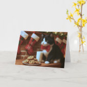 Tuxedo Cat Waiting for Santa Kaart (Gele Bloem)