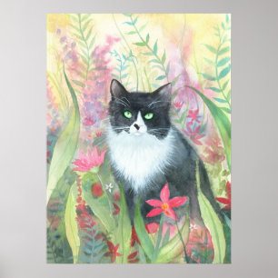 Tuxedo Cat Waterverf Poster
